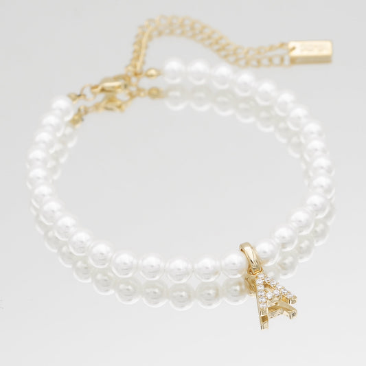 ZEYA - Cyra Pearl Initial Bracelet with Pavรฉ Charm - Elegant Adjustable Design