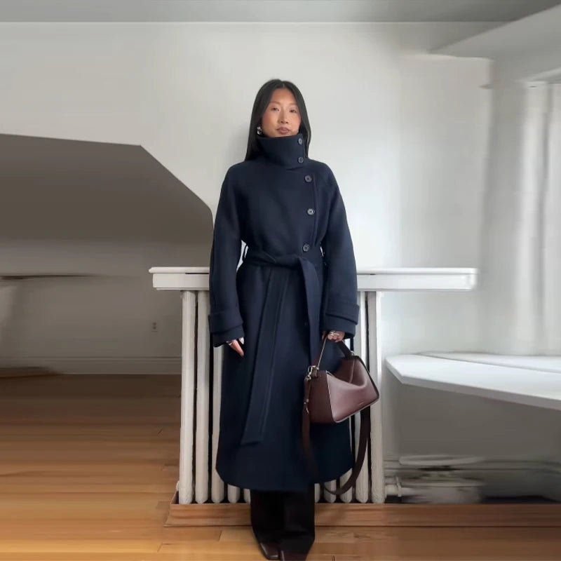 ZEYA - Feline Stand Collar Long Coat